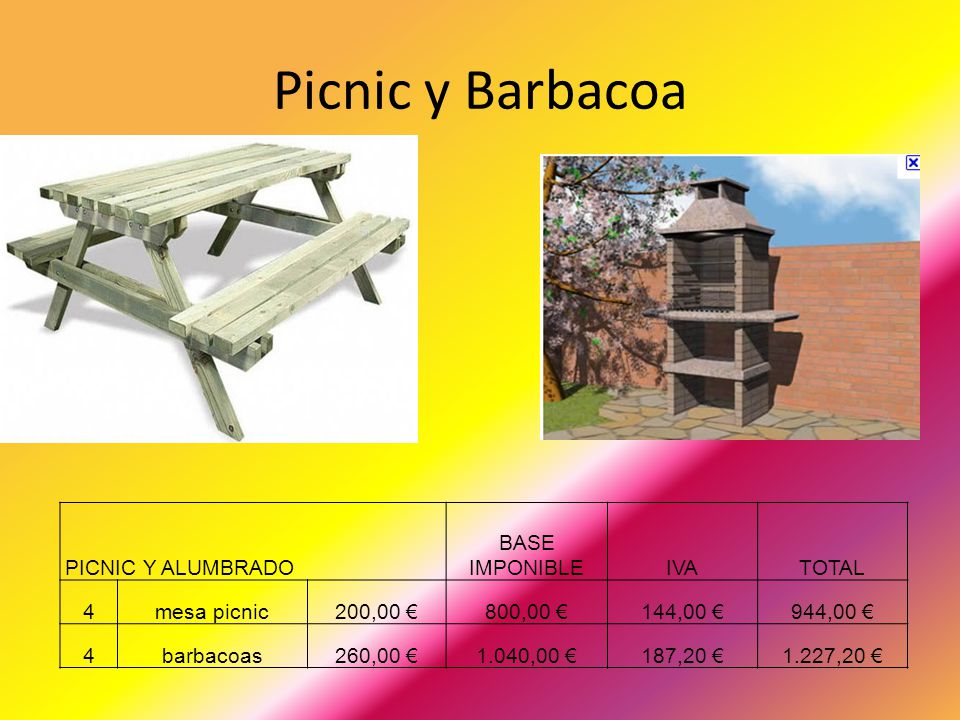 Picnic y Barbacoa PICNIC Y ALUMBRADO BASE IMPONIBLE IVA TOTAL 4