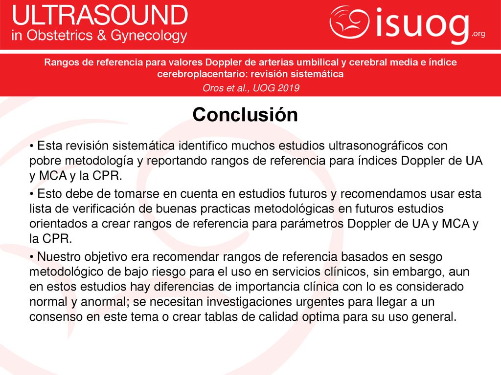 Rangos de referencia para valores Doppler de arterias umbilical y cerebral media e índice cerebroplacentario: revisión sistemática