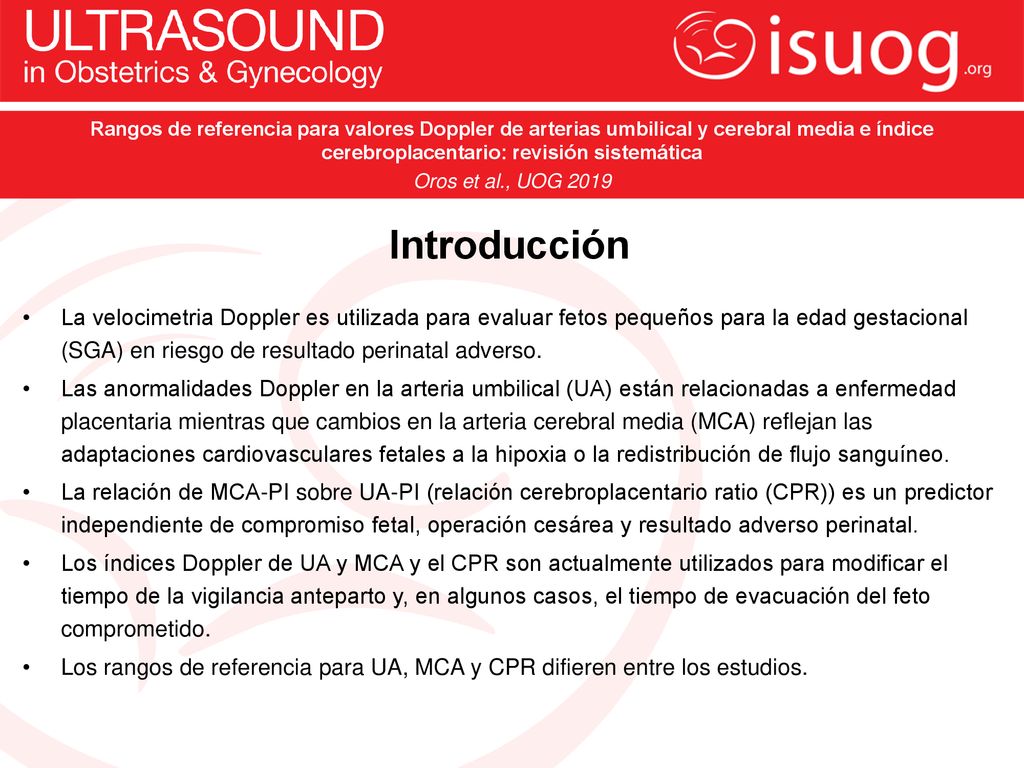 Rangos de referencia para valores Doppler de arterias umbilical y cerebral media e índice cerebroplacentario: revisión sistemática