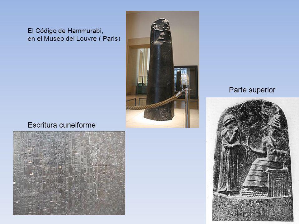 Parte superior Escritura cuneiforme El Código de Hammurabi,