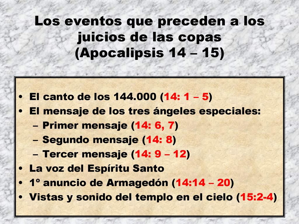 Los eventos que preceden a los juicios de las copas (Apocalipsis 14 – 15)
