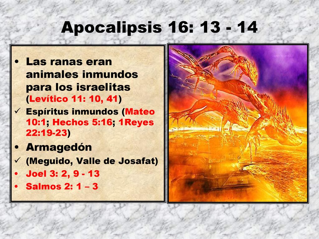 Apocalipsis 16: Las ranas eran animales inmundos para los israelitas (Levítico 11: 10, 41)