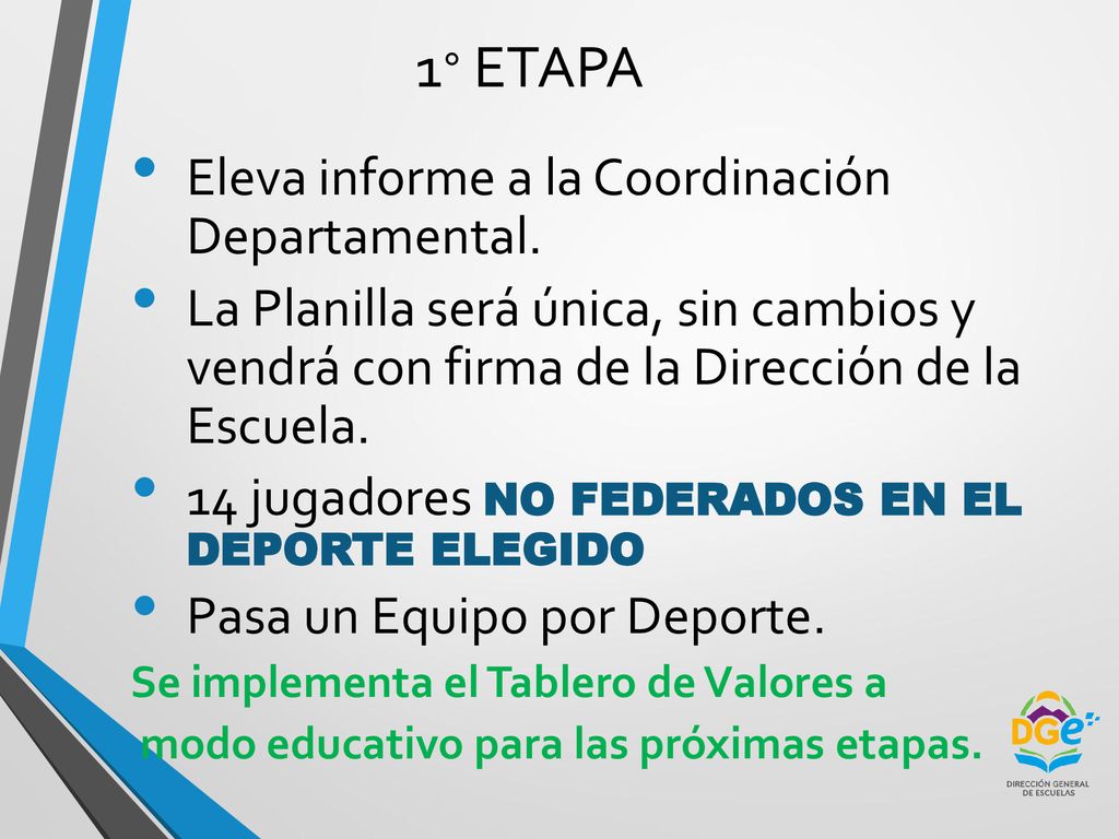1° ETAPA Eleva informe a la Coordinación Departamental.