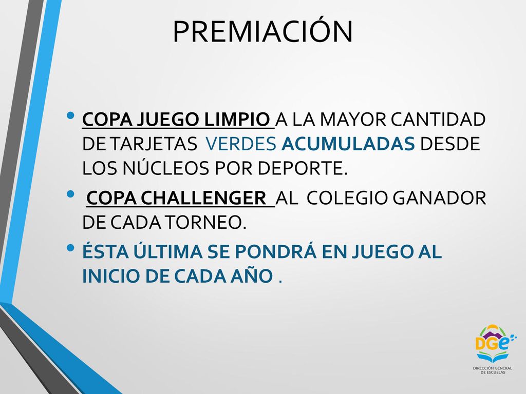 PREMIACIÓN COPA JUEGO LIMPIO A LA MAYOR CANTIDAD DE TARJETAS VERDES ACUMULADAS DESDE LOS NÚCLEOS POR DEPORTE.