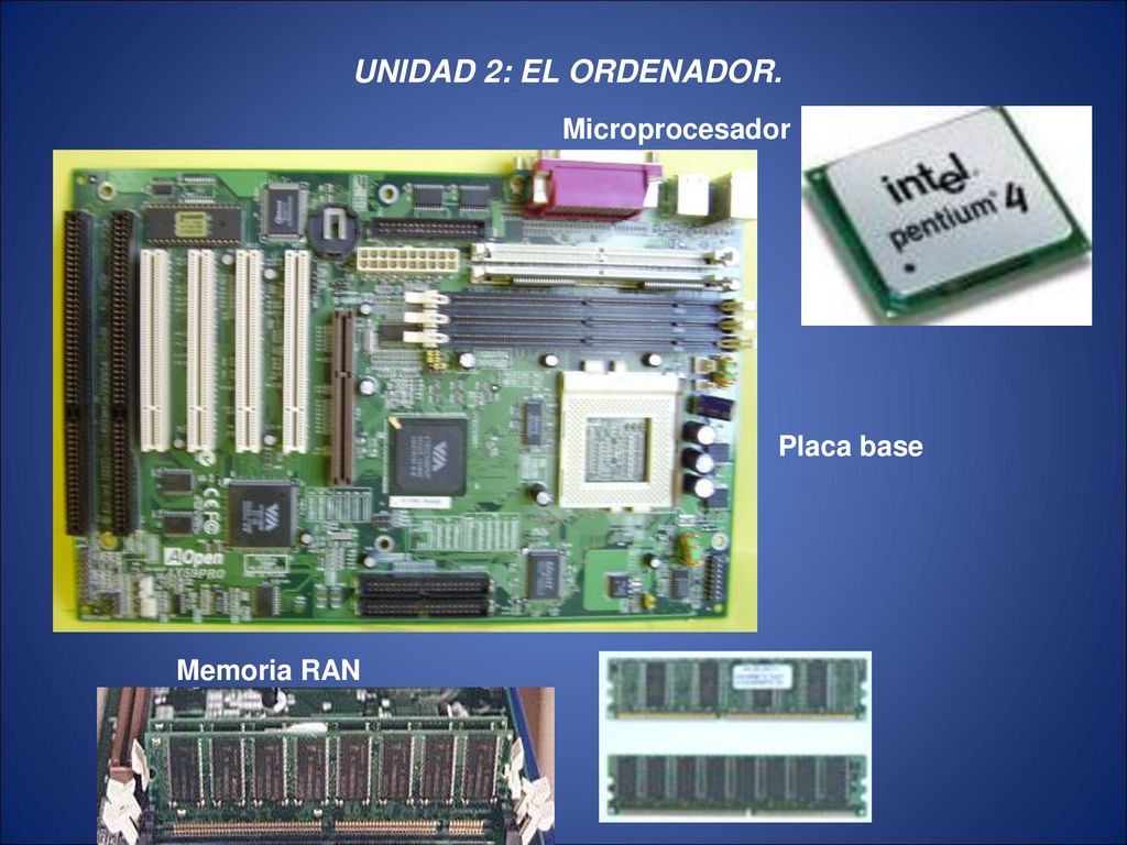 UNIDAD 2: EL ORDENADOR. Microprocesador Memoria RAN Placa base 8