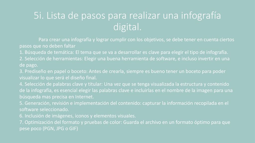 5i. Lista de pasos para realizar una infografía digital.