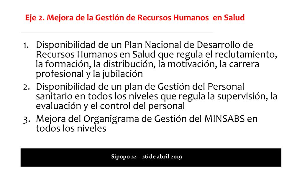 Eje 2. Mejora de la Gestión de Recursos Humanos en Salud