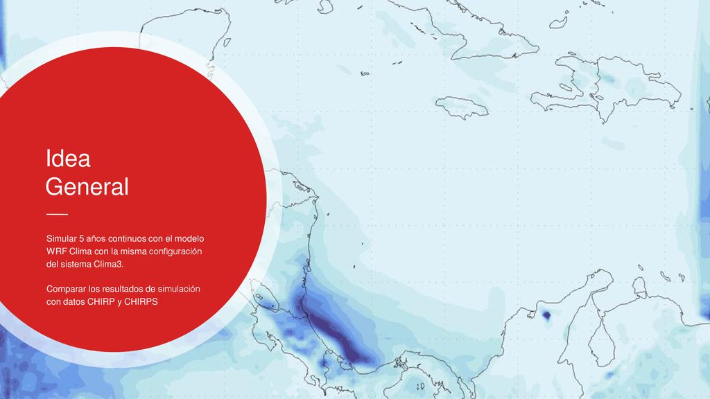Idea General. Simular 5 años continuos con el modelo WRF Clima con la misma configuración del sistema Clima3.