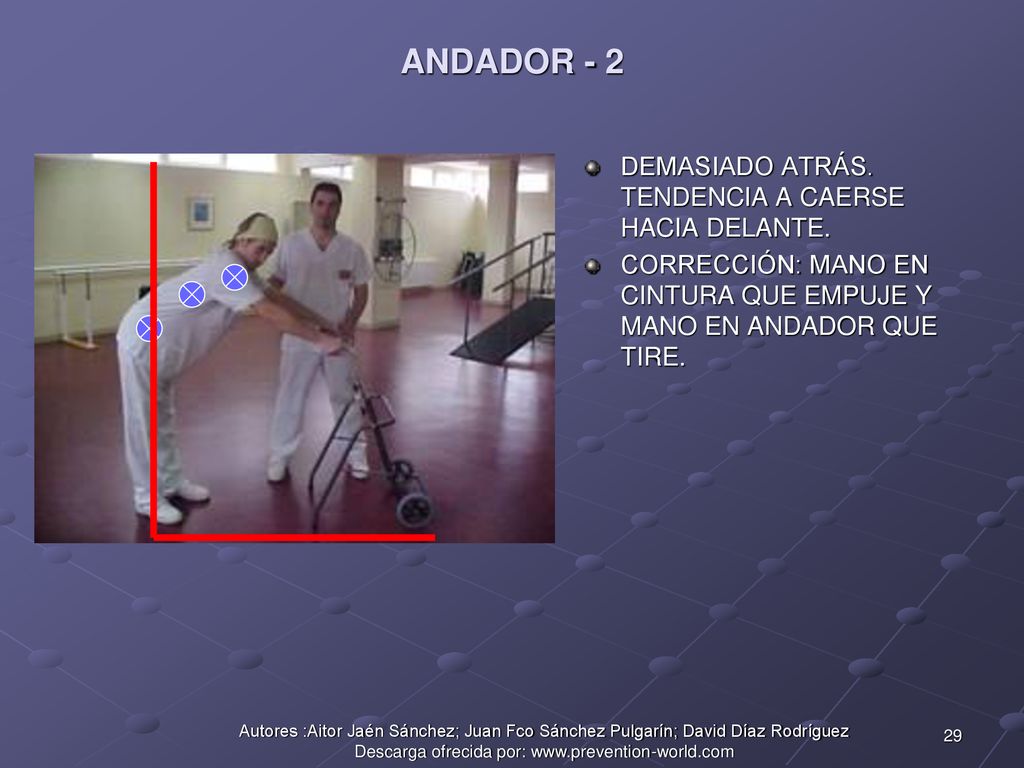 ANDADOR - 2 DEMASIADO ATRÁS. TENDENCIA A CAERSE HACIA DELANTE.