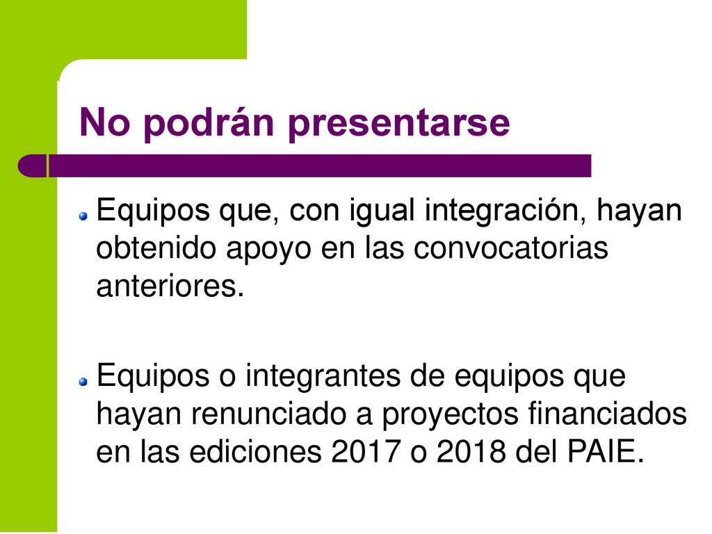 No podrán presentarse Equipos que, con igual integración, hayan obtenido apoyo en las convocatorias anteriores.