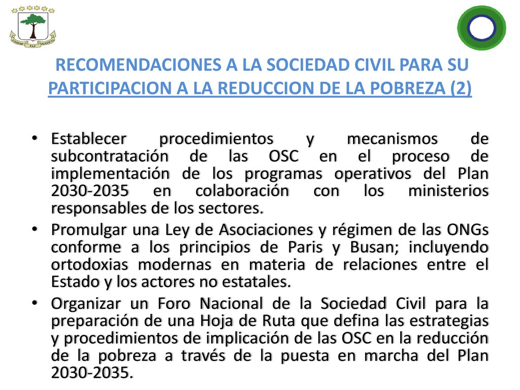 RECOMENDACIONES A LA SOCIEDAD CIVIL PARA SU PARTICIPACION A LA REDUCCION DE LA POBREZA (2)