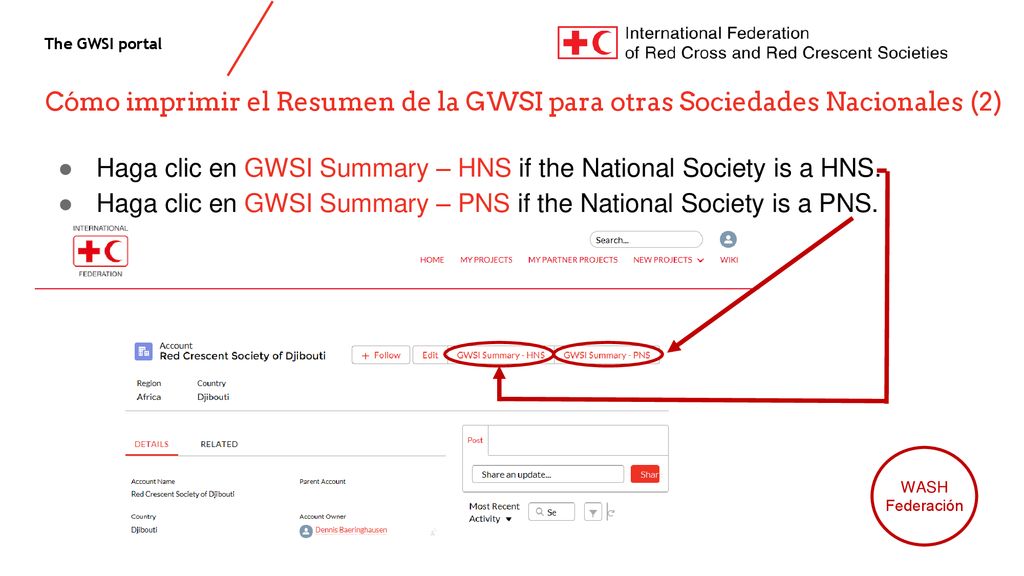 Haga clic en GWSI Summary – HNS if the National Society is a HNS.