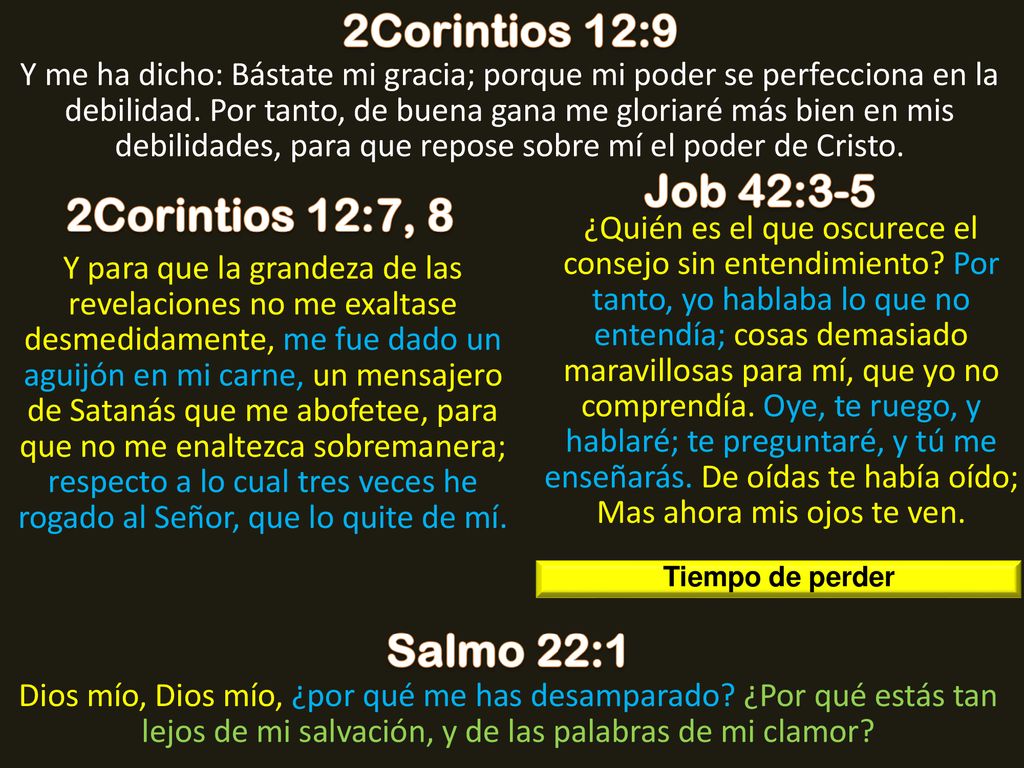 2Corintios 12:9 Job 42:3-5 2Corintios 12:7, 8 Salmo 22:1