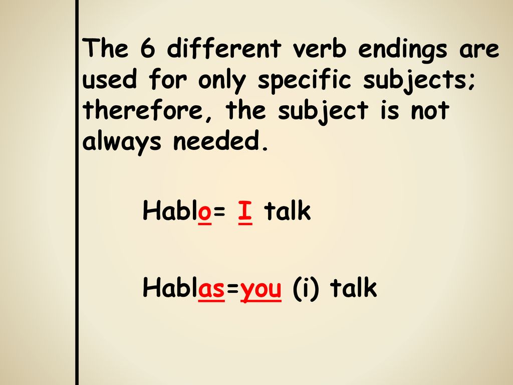 The 6 different verb endings are used for only specific subjects; therefore, the subject is not always needed.