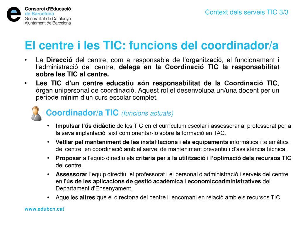 El centre i les TIC: funcions del coordinador/a