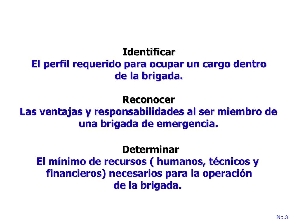 El perfil requerido para ocupar un cargo dentro de la brigada.