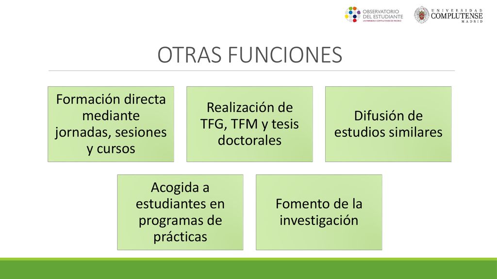 OTRAS FUNCIONES Formación directa mediante jornadas, sesiones y cursos