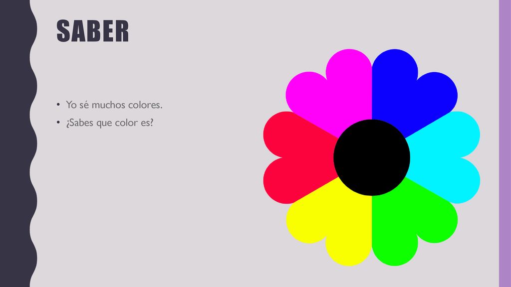 Saber Yo sé muchos colores. ¿Sabes que color es