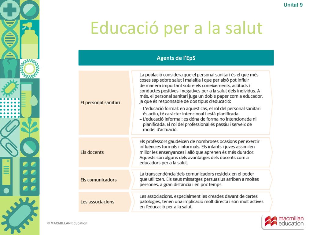 Unitat 9 Educació per a la salut Agents de l’EpS