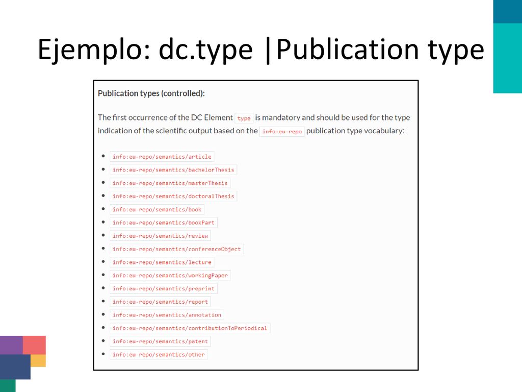 Ejemplo: dc.type |Publication type
