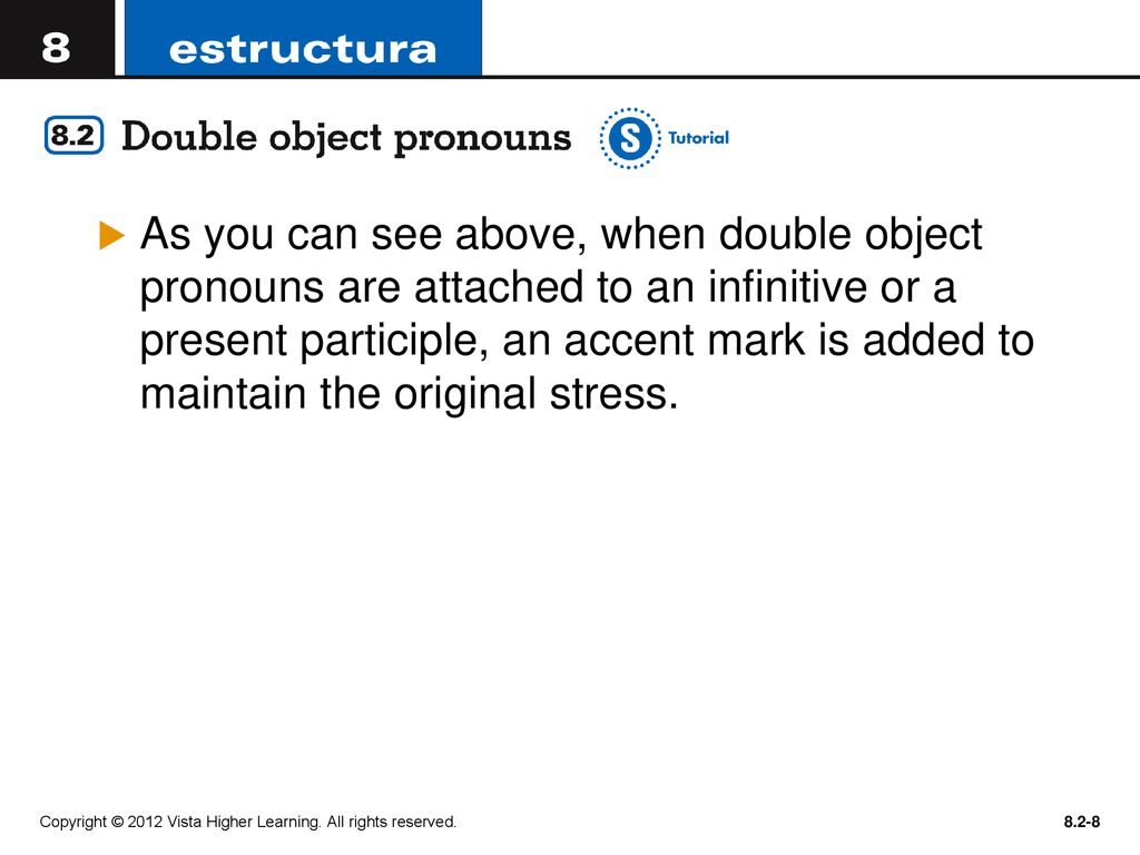 As you can see above, when double object pronouns are attached to an infinitive or a present participle, an accent mark is added to maintain the original stress.