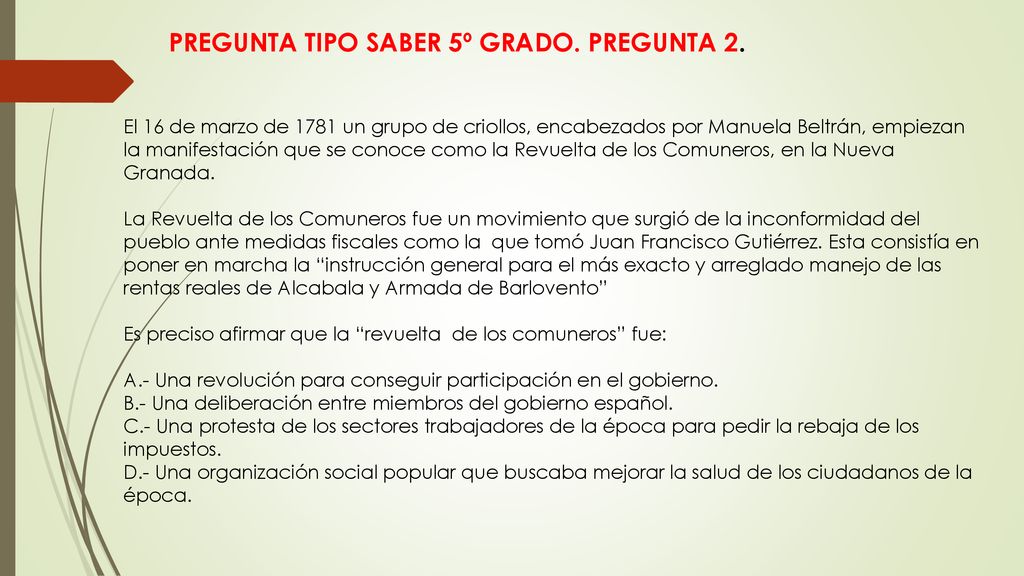 PREGUNTA TIPO SABER 5º GRADO. PREGUNTA 2.