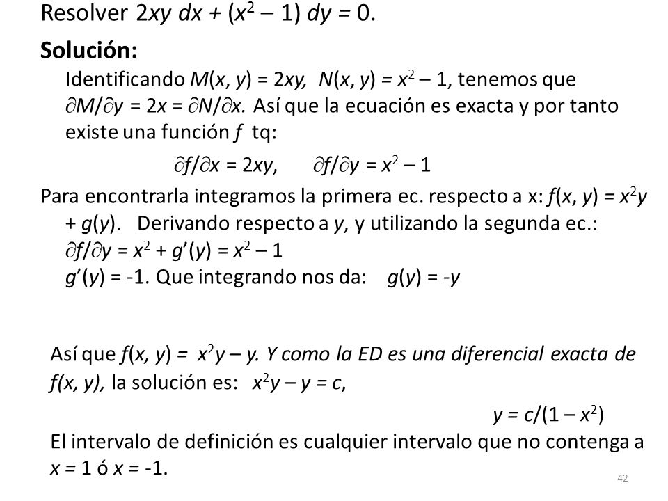 Resolver 2xy dx + (x2 – 1) dy = 0.