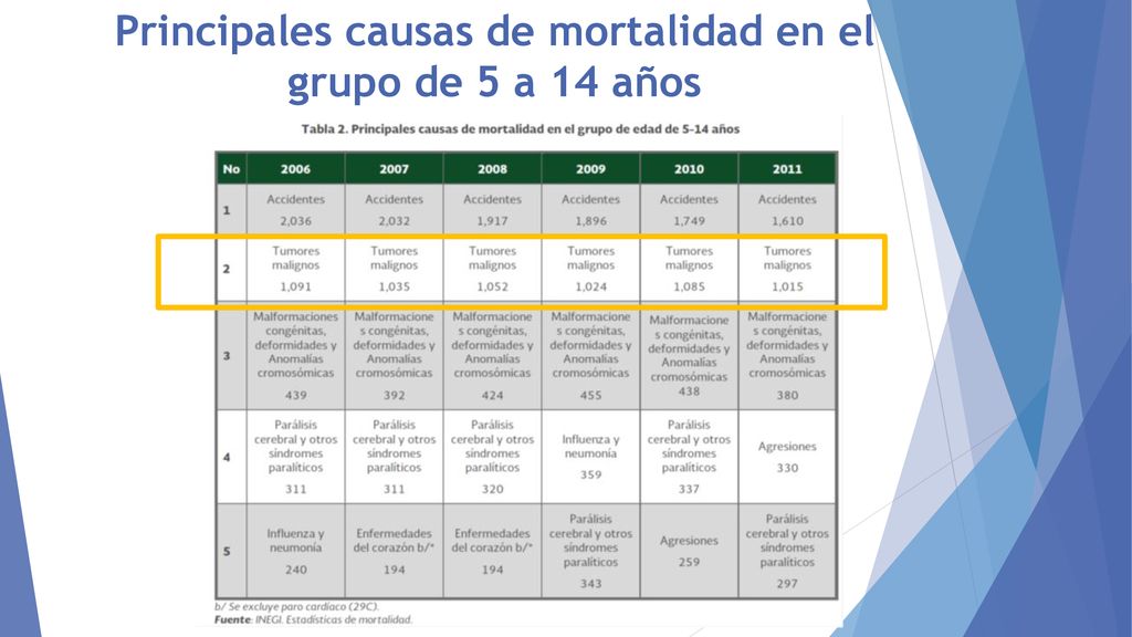 Principales causas de mortalidad en el grupo de 5 a 14 años