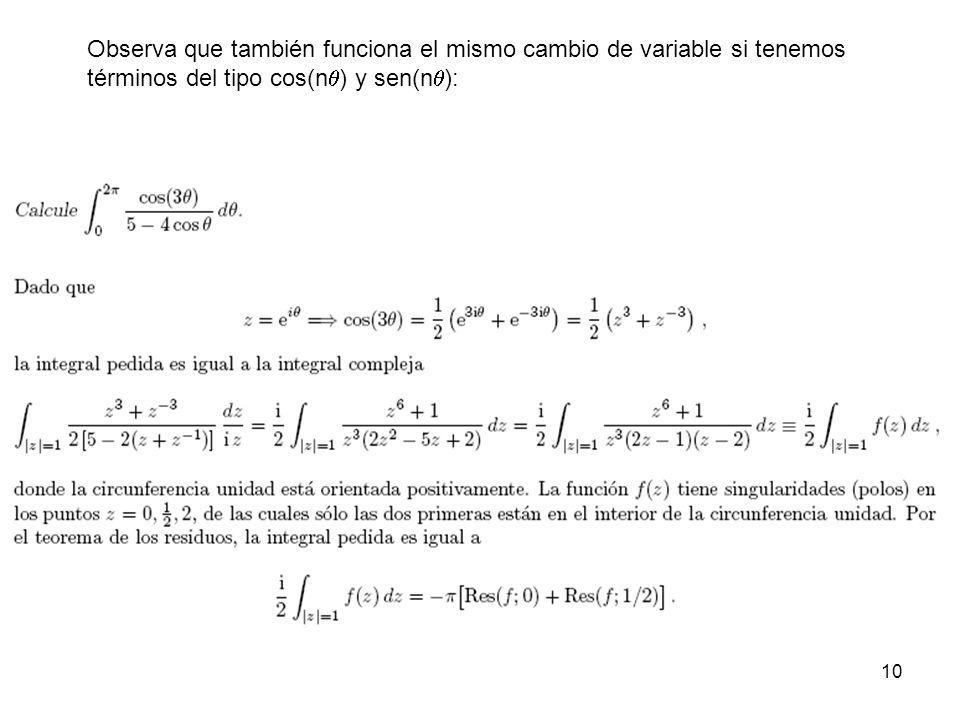 Observa que también funciona el mismo cambio de variable si tenemos