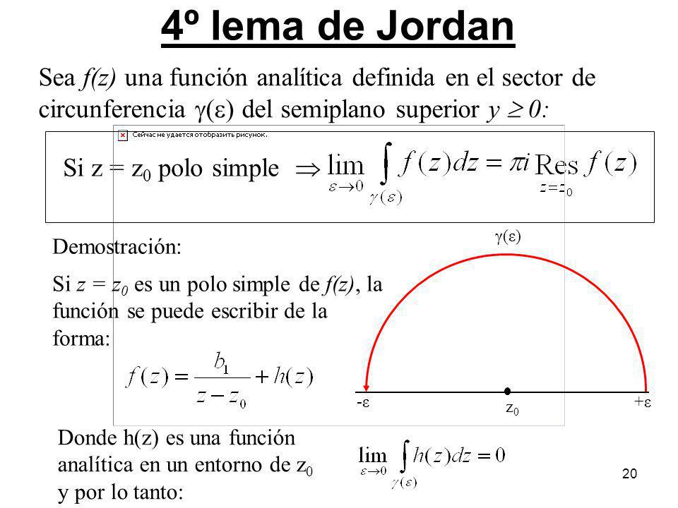4º lema de Jordan Sea f(z) una función analítica definida en el sector de circunferencia () del semiplano superior y  0: