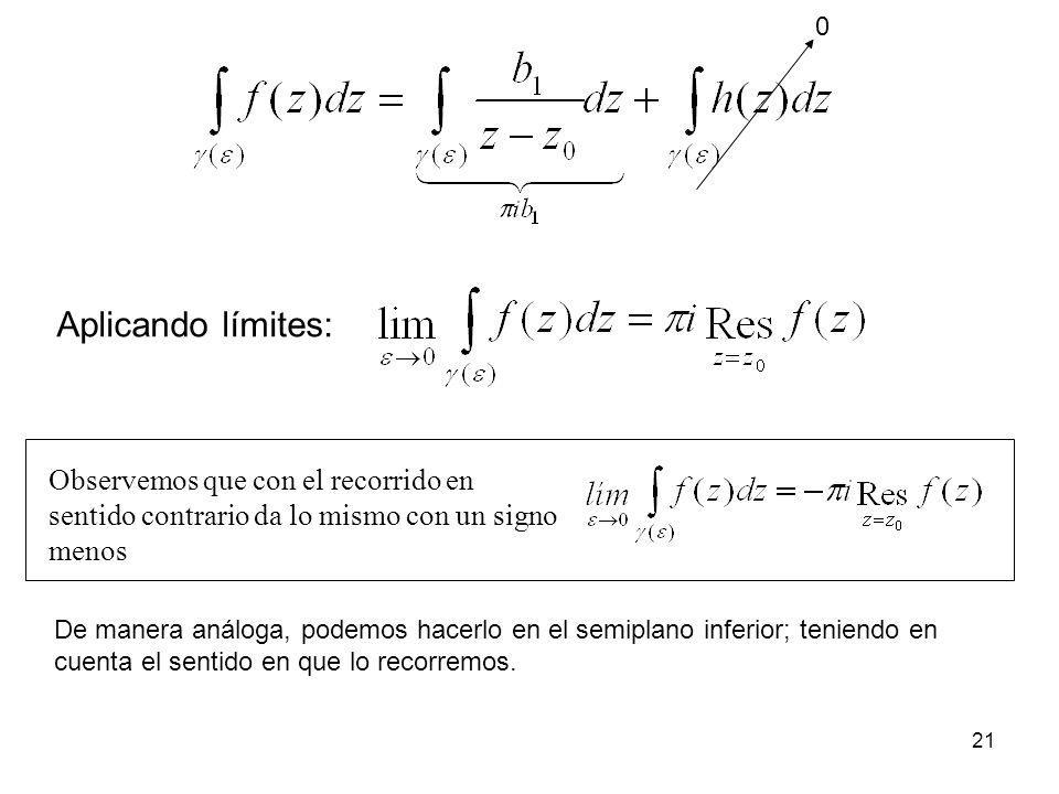 Aplicando límites: Observemos que con el recorrido en sentido contrario da lo mismo con un signo menos.