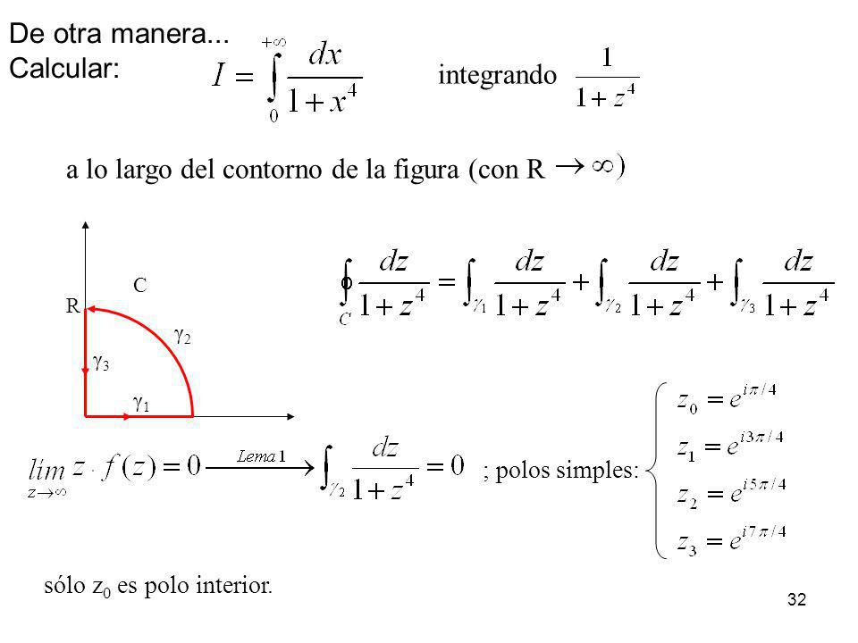 a lo largo del contorno de la figura (con R