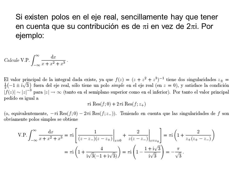 Si existen polos en el eje real, sencillamente hay que tener en cuenta que su contribución es de i en vez de 2i.