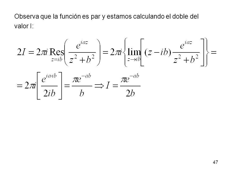 Observa que la función es par y estamos calculando el doble del valor I: