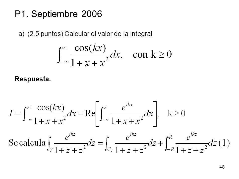 P1. Septiembre 2006 (2.5 puntos) Calcular el valor de la integral