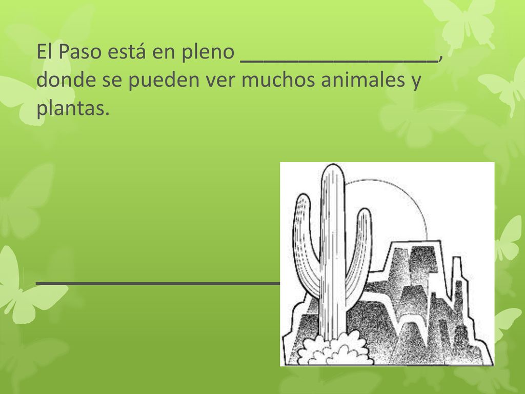El Paso está en pleno _________________, donde se pueden ver muchos animales y plantas.
