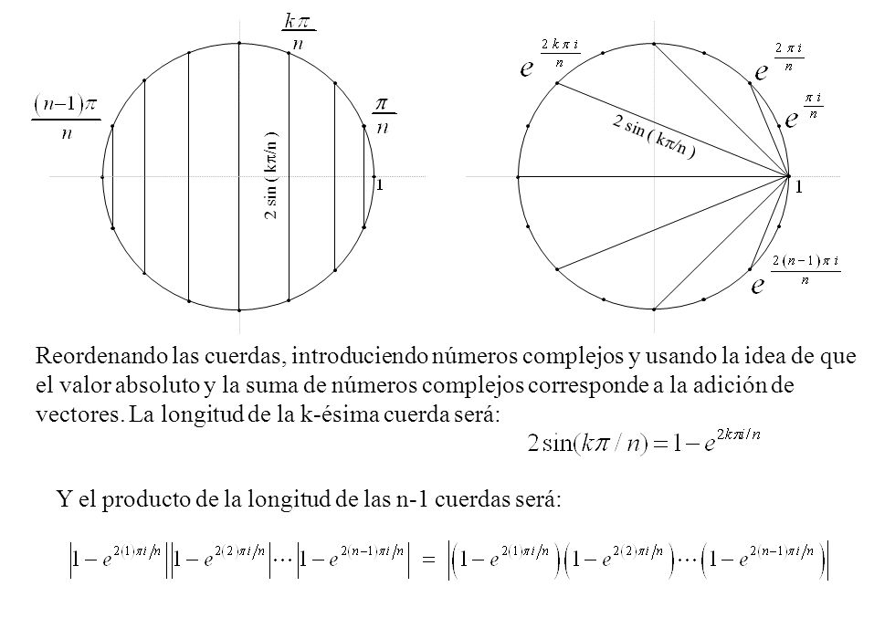 Y el producto de la longitud de las n-1 cuerdas será: