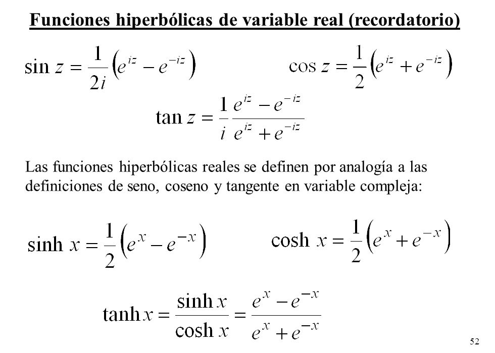 Funciones hiperbólicas de variable real (recordatorio)