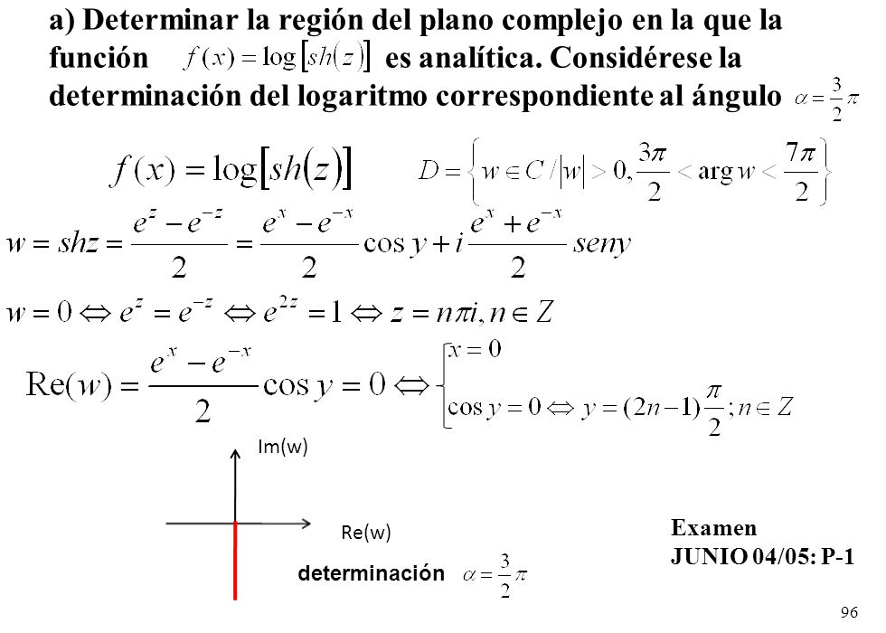 a) Determinar la región del plano complejo en la que la función es analítica. Considérese la determinación del logaritmo correspondiente al ángulo