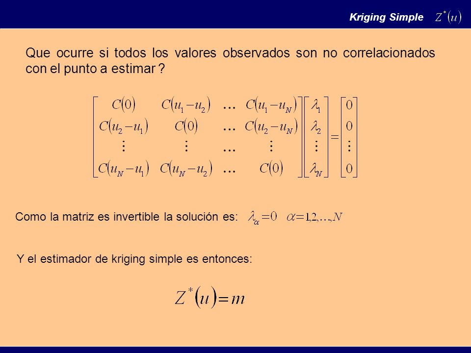 Kriging Simple Que ocurre si todos los valores observados son no correlacionados con el punto a estimar