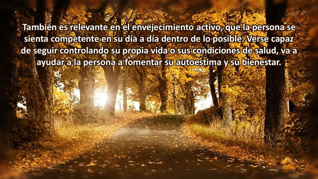 También es relevante en el envejecimiento activo, que la persona se sienta competente en su día a día dentro de lo posible.