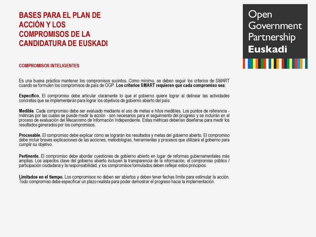 BASES PARA EL PLAN DE ACCIÓN Y LOS COMPROMISOS DE LA CANDIDATURA DE EUSKADI