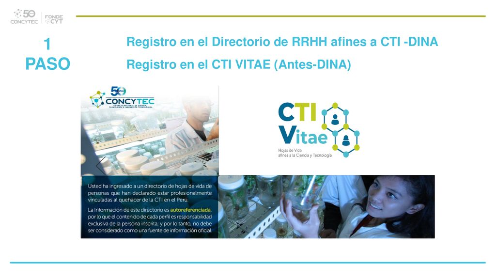 1 PASO Registro en el Directorio de RRHH afines a CTI -DINA