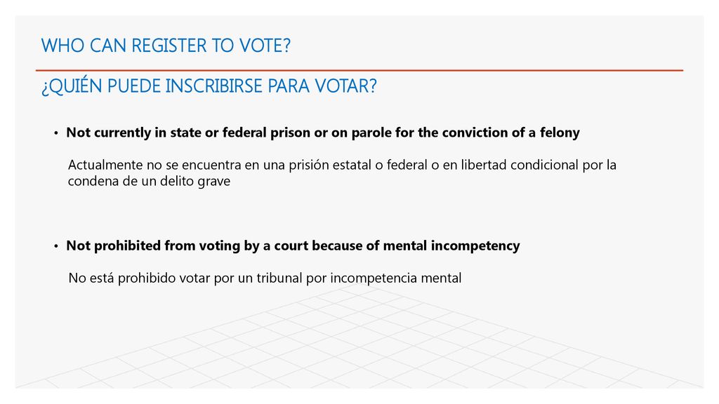 WHO CAN REGISTER TO VOTE ¿QUIÉN PUEDE INSCRIBIRSE PARA VOTAR