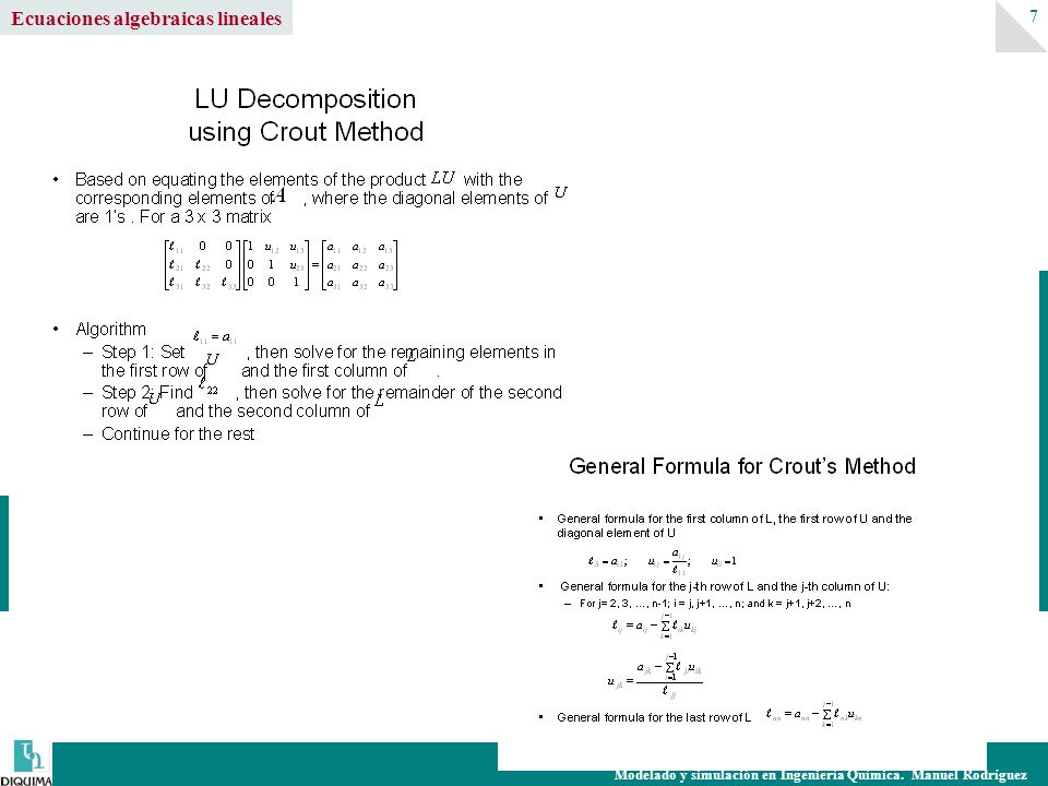 Ecuaciones algebraicas lineales