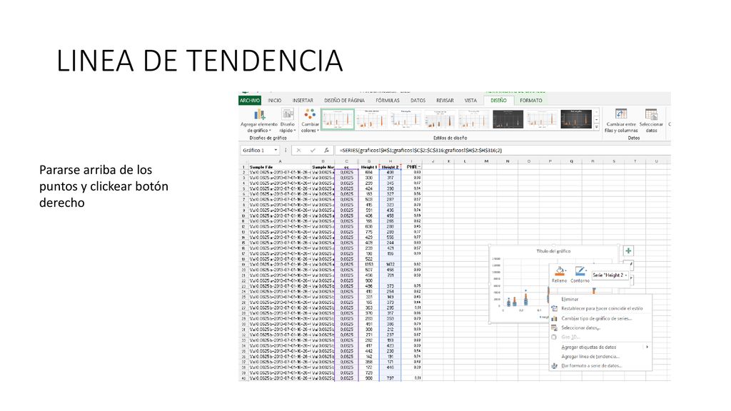 LINEA DE TENDENCIA Pararse arriba de los puntos y clickear botón derecho