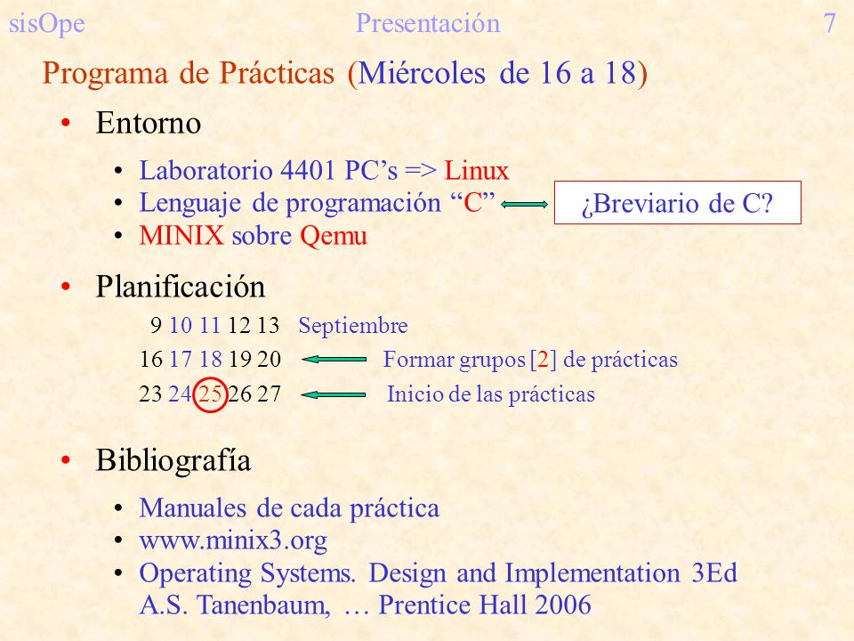 Programa de Prácticas (Miércoles de 16 a 18) Entorno