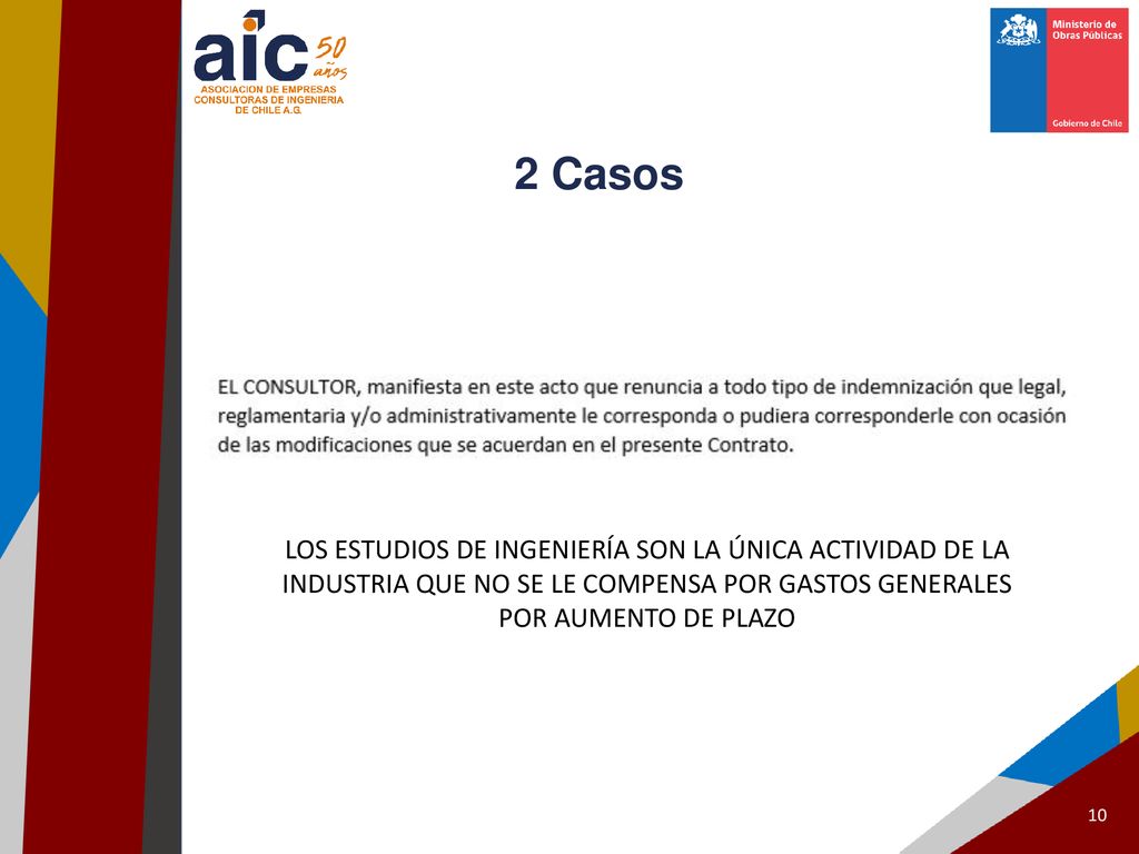 2 Casos LOS ESTUDIOS DE INGENIERÍA SON LA ÚNICA ACTIVIDAD DE LA INDUSTRIA QUE NO SE LE COMPENSA POR GASTOS GENERALES POR AUMENTO DE PLAZO.