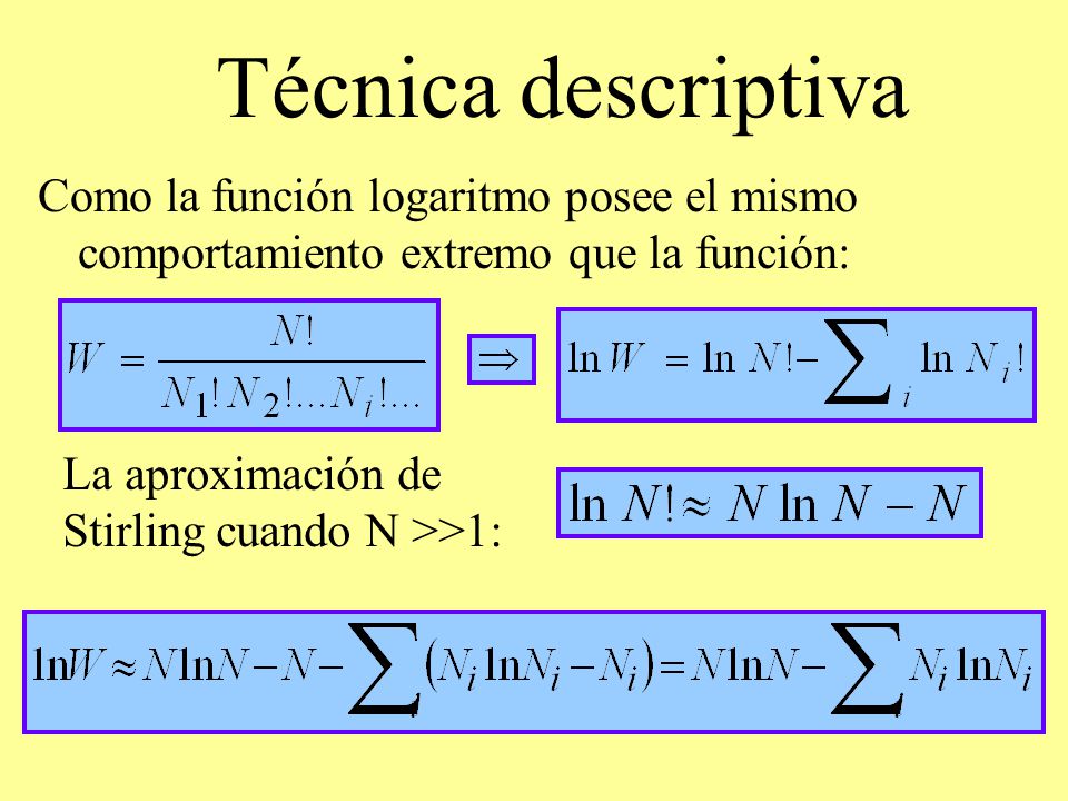 Técnica descriptiva Como la función logaritmo posee el mismo comportamiento extremo que la función: