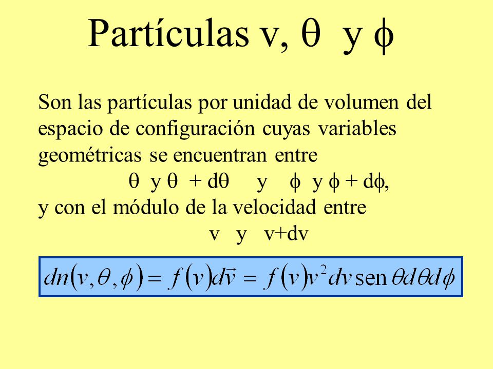 Partículas v, q y f Son las partículas por unidad de volumen del espacio de configuración cuyas variables geométricas se encuentran entre.